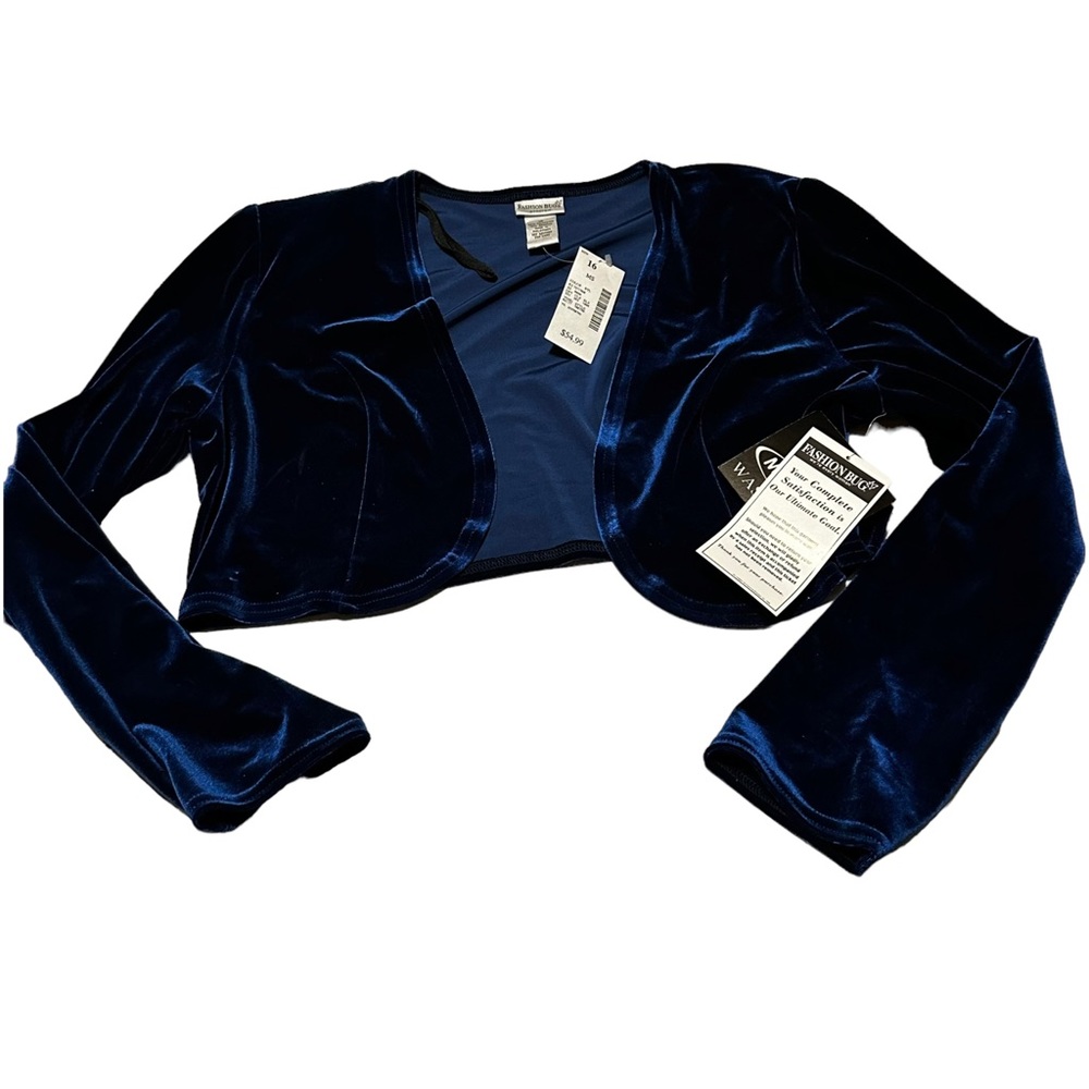 Fashion Bug Velvety Long Sleeve Bolero Shrug Jacket Royal Blue Open Front